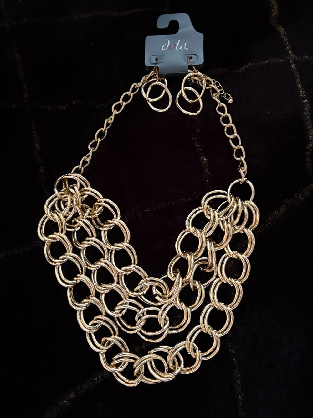 Dots Gold Multi-Row Linked Circle Necklace with Matching Earrings
